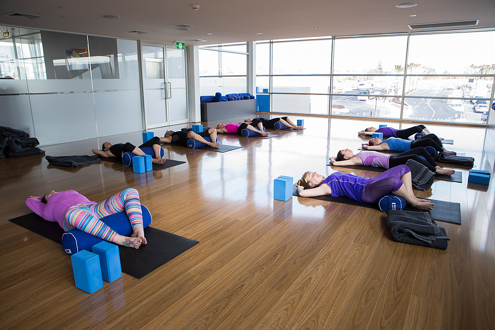 group class of meditative yoga